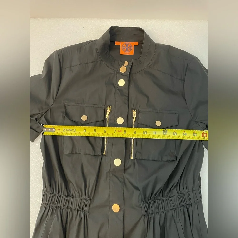 TORY BURCH Black with Gold Snap Buttons Shirtdress Dress Sz 6 Small - Picture 2 of 8